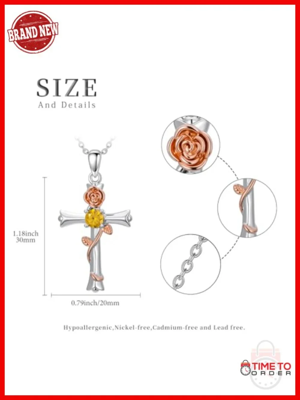 Birthstone Cross Pendant Necklace Rose Gold Plated Religious Jewelry Gift